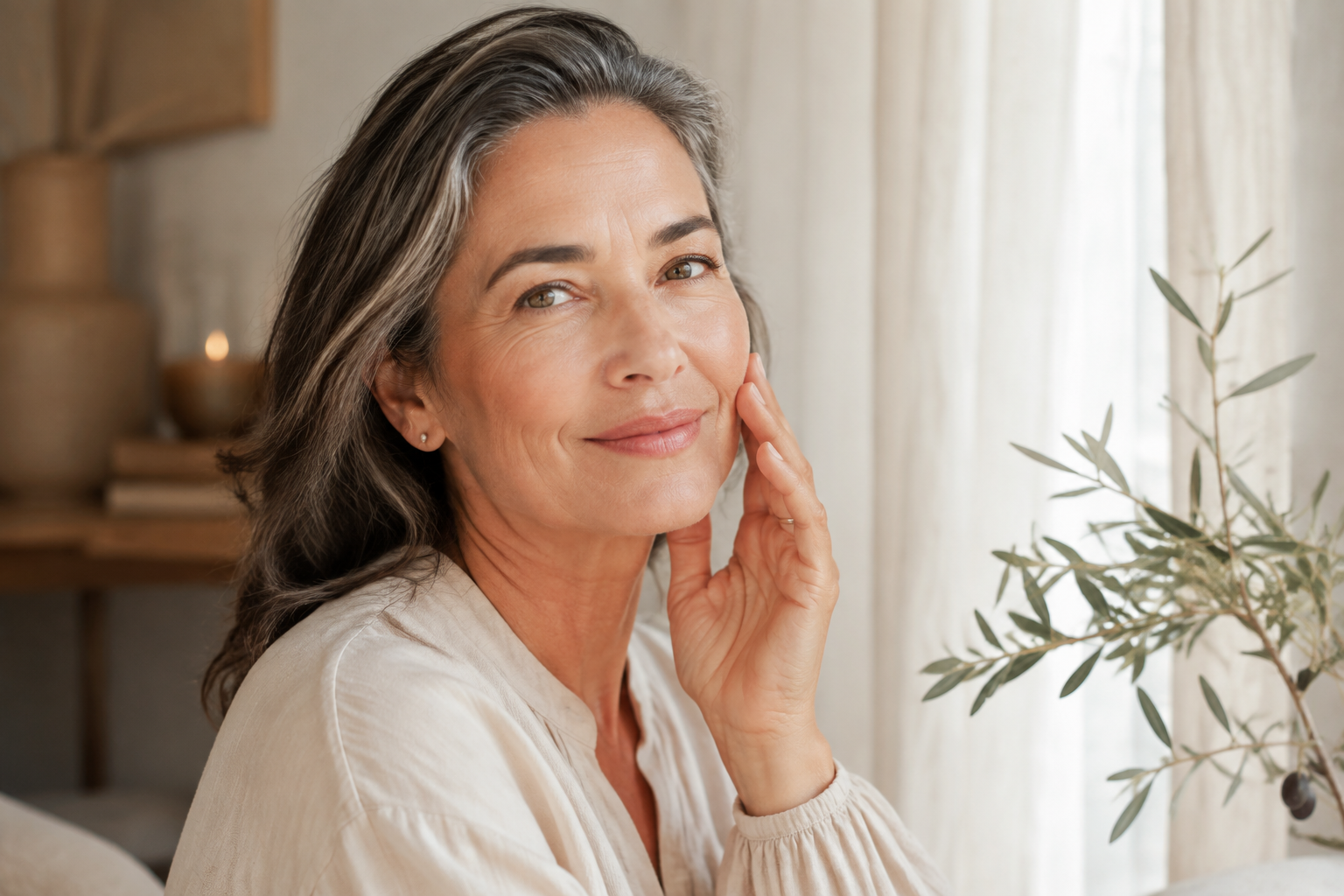 A confident mature woman with naturally radiant skin